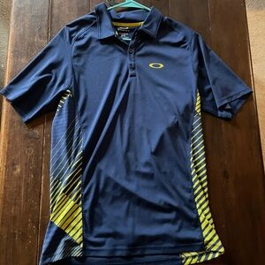 Oakley Navy and Green Polo Shirt Small